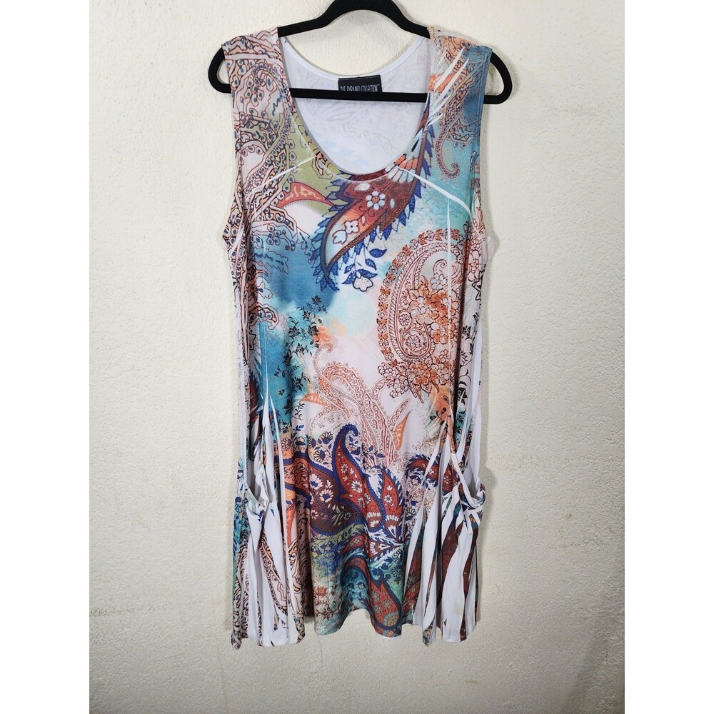 The Pyramid Collection Womens 1X Tunic Dress Paisley Boho Pockets Sleeveless